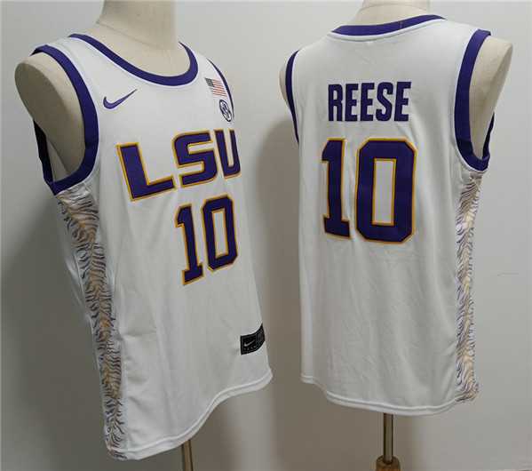 Mens LSU Tigers #10 Angel Reese White Stitched Jersey->college and high school->NBA Jersey